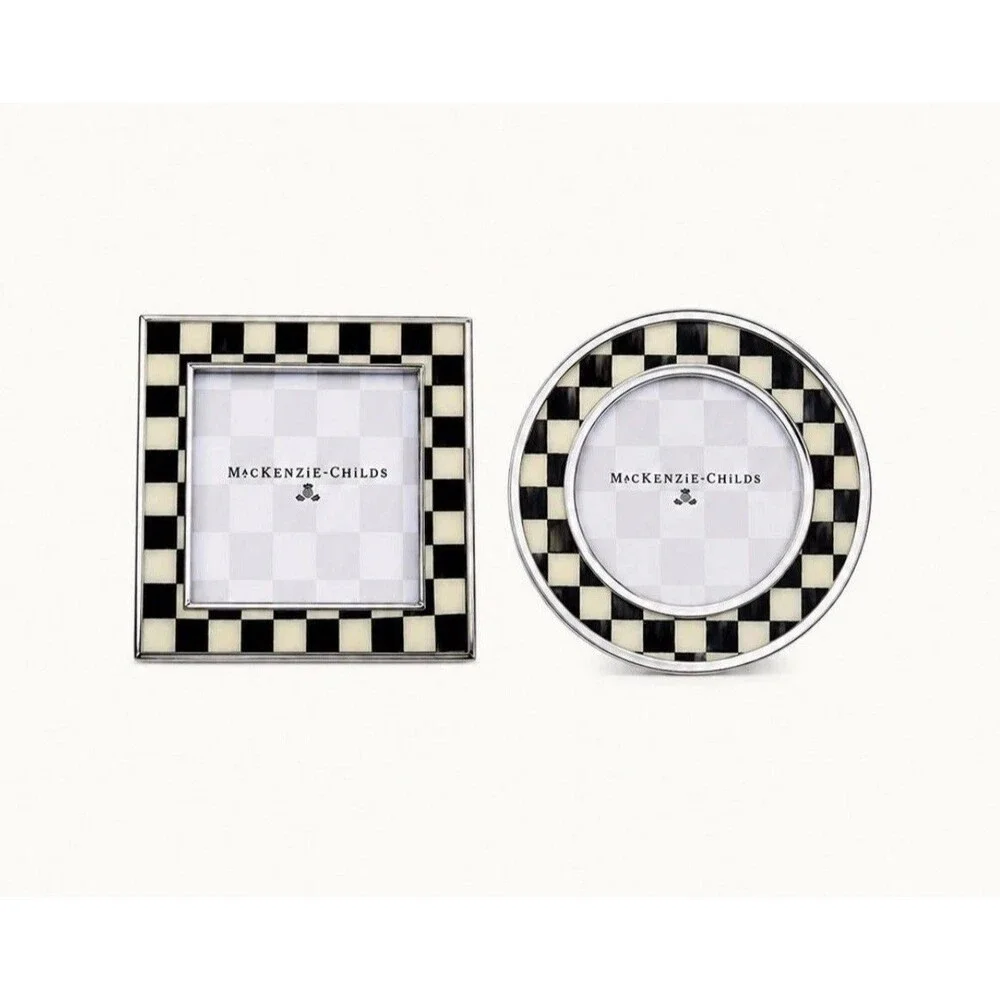 NEW MacKenzie-Childs Courtly Check Silver Plated Frames Set of 2 in Gift Box